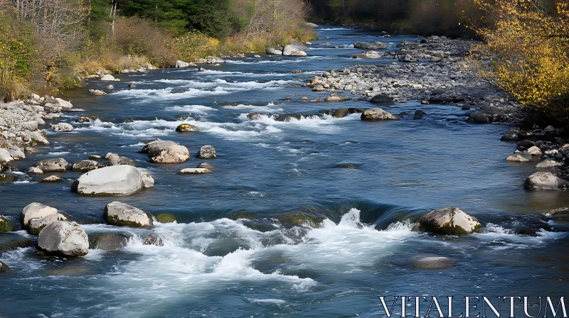 Tranquil River with Large Rocks and Autumn Foilage Tranquil River with Large Rocks and Autumn Foilage
