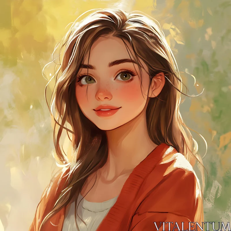 Serene Anime Portrait with Freckles and Warm Glow Serene Anime Portrait with Freckles and Warm Glow