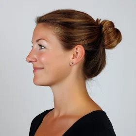 Side View of a Woman with Smooth Skin and Bun Hairstyle
