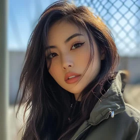 Up-close Image of Woman with Dark Hair in Fashionable Jacket