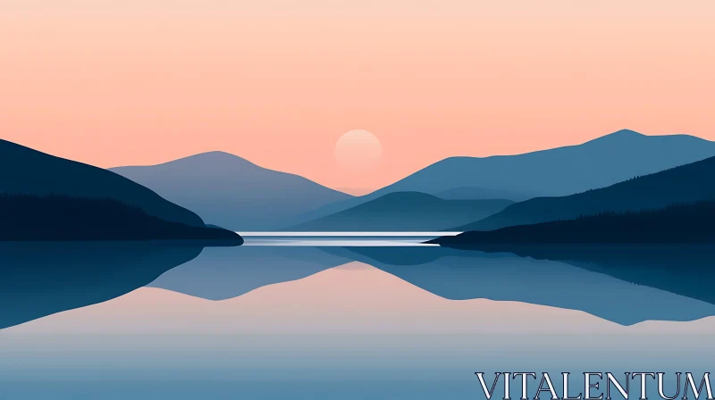 Tranquil Lake and Mountain Reflection at Sunset AI Image