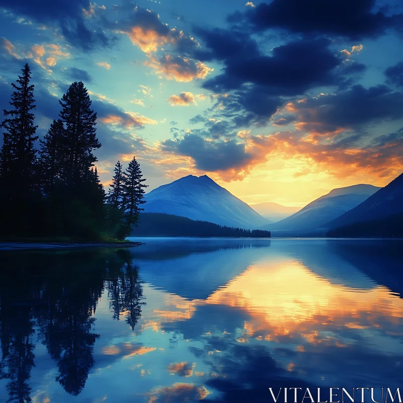 Tranquil Sunset Reflection on Mountain Lake Tranquil Sunset Reflection on Mountain Lake