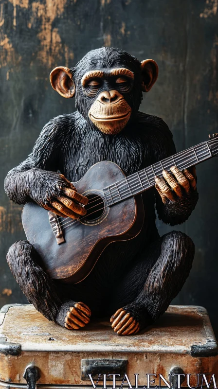 Sculpture of a Monkey with Guitar