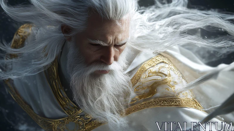 Powerful Wizard with Flowing Beard and Golden Details Powerful Wizard with Flowing Beard and Golden Details
