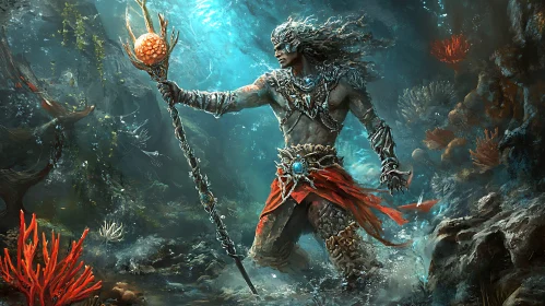 Epic Underwater Scene with Warrior and Magic