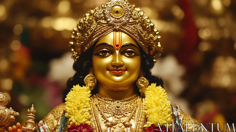 Hindu Deity Statue in Gold with Ornate Details Hindu Deity Statue in Gold with Ornate Details