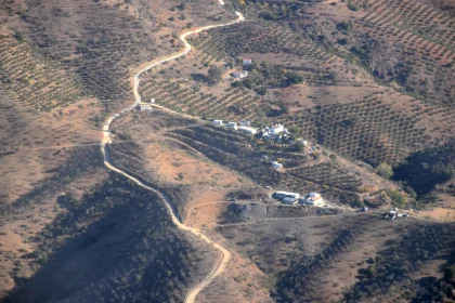 Aerial View of Mediterranean Terrain with Winding Path