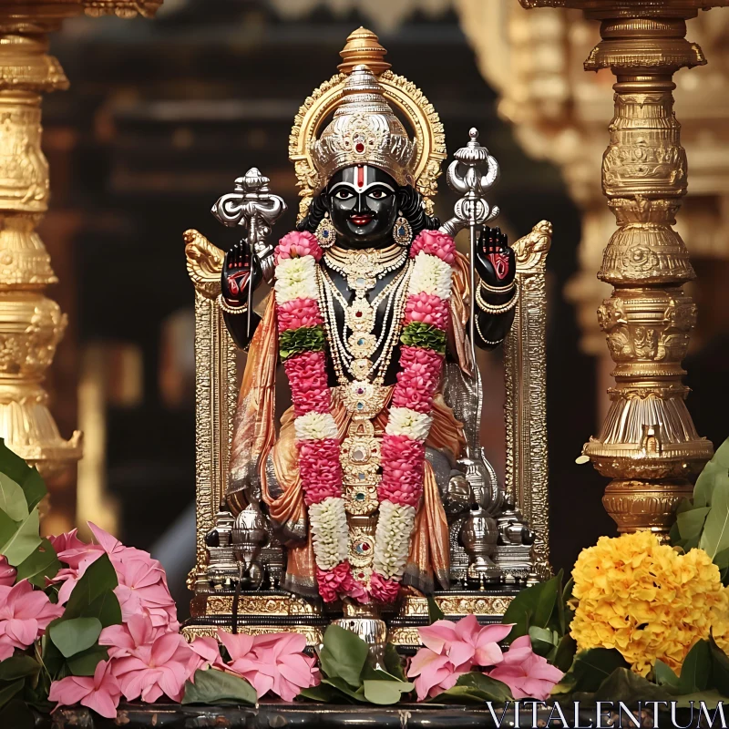 Beautifully Decorated Hindu God Statue with Flowers Beautifully Decorated Hindu God Statue with Flowers
