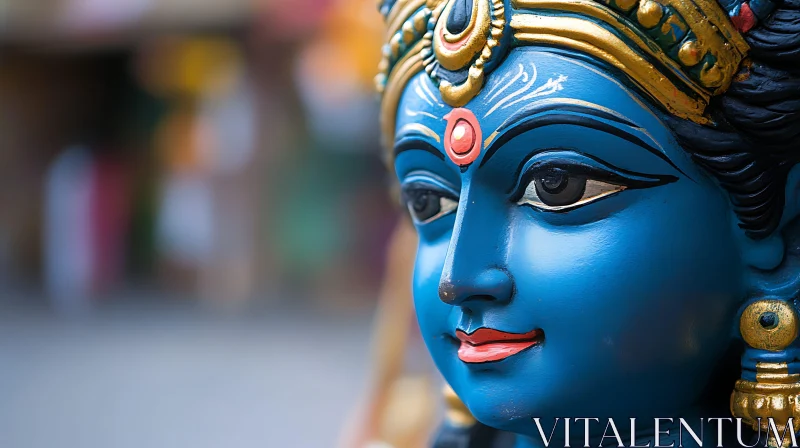 Detailed Blue Face Sculpture with Golden Ornaments AI Image