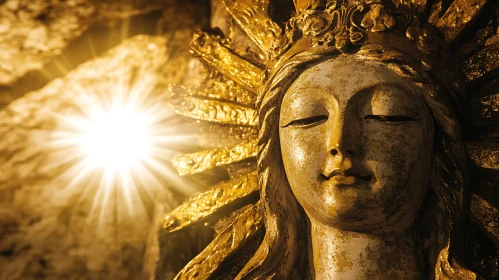 Serene Golden Statue in Sunburst