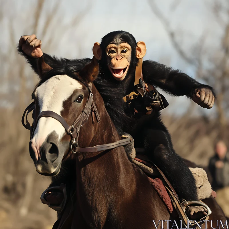 Happy Monkey on Horseback AI Image