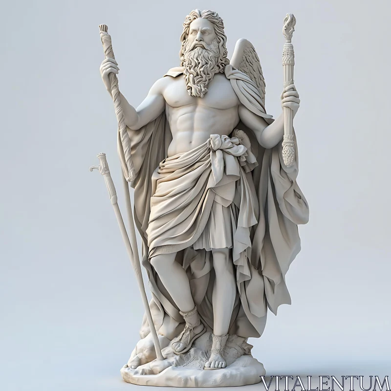 Intricately Carved Marble Statue of Mythological Figure AI Image