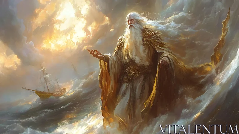 Divine Being Amidst the Ocean Tempest AI Image