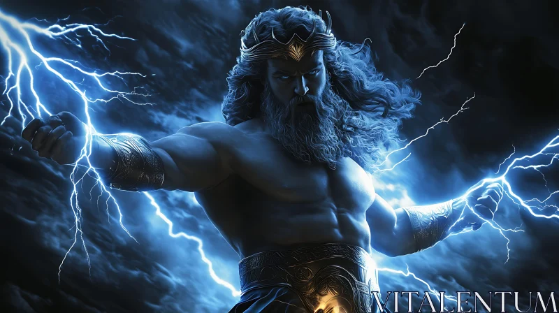 Ancient God Embracing the Power of Lightning AI Image