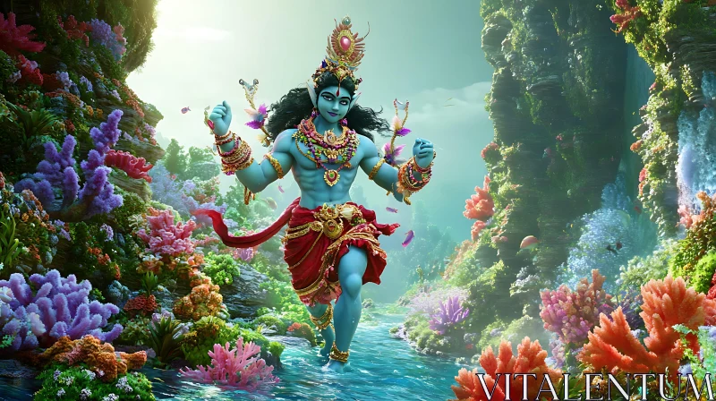 Divine Figure in Aquatic Paradise AI Image