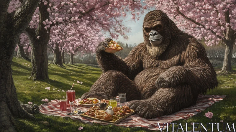 Gorilla Picnic in Spring AI Image