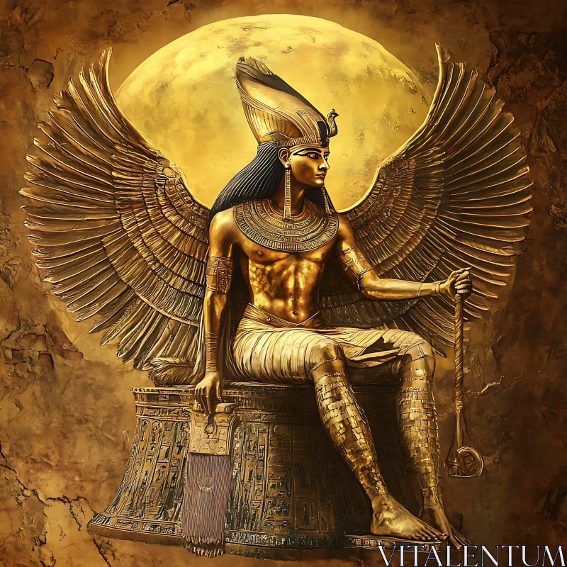 AI ART Golden Egyptian Deity with Wings