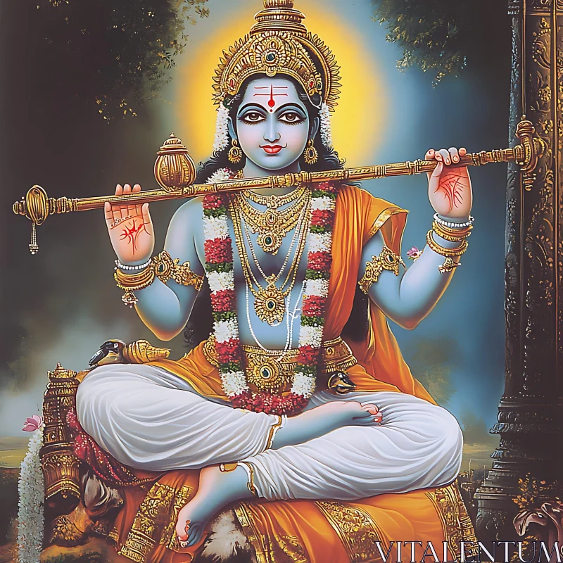 Divine Image of Lord Krishna with Flute AI Image