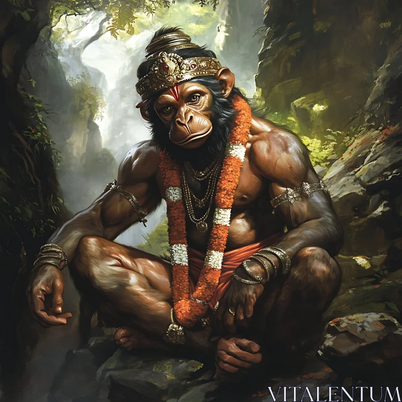 Mystical Primate with Headdress in Jungle AI Image