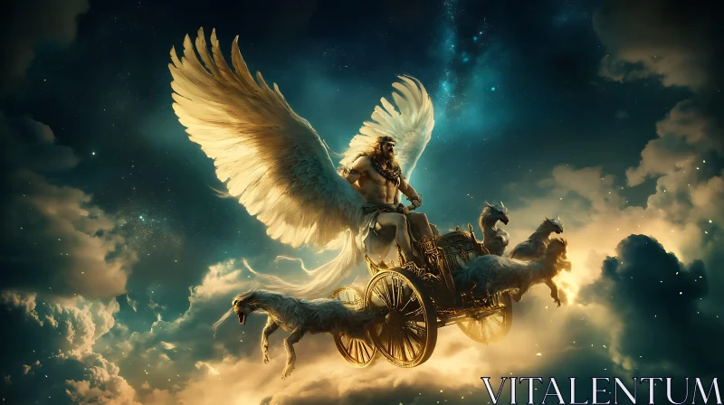 AI ART Mythical Winged Angel in Celestial Skies