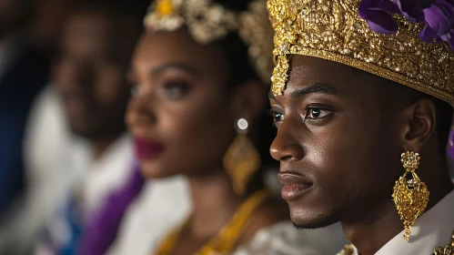 Royal Ceremony Portrait with Gold Crowns and Jewelry