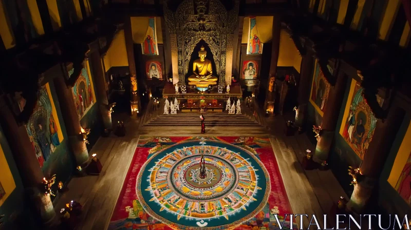 AI ART Temple with Golden Buddha and Mandala