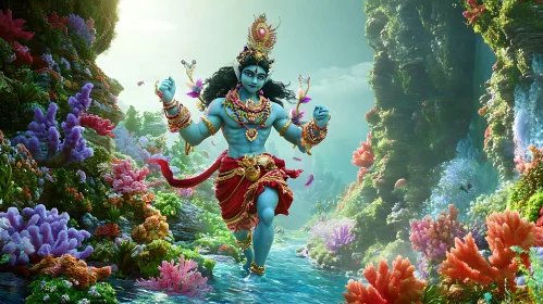 Divine Figure in Aquatic Paradise