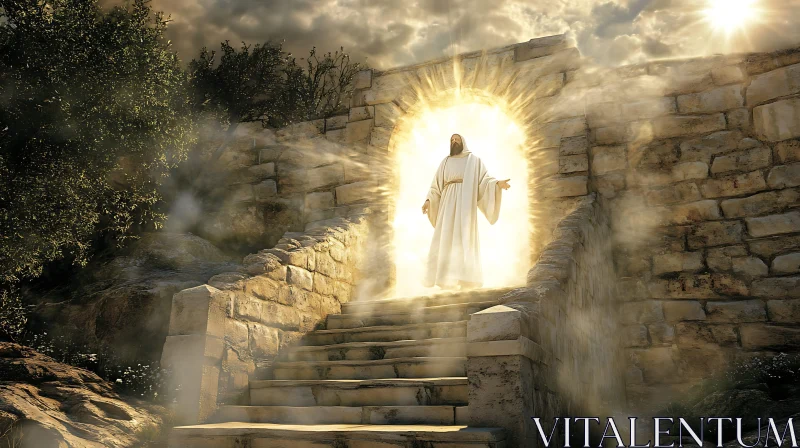 Mystical Resurrection Scene with Radiant Divine Light AI Image