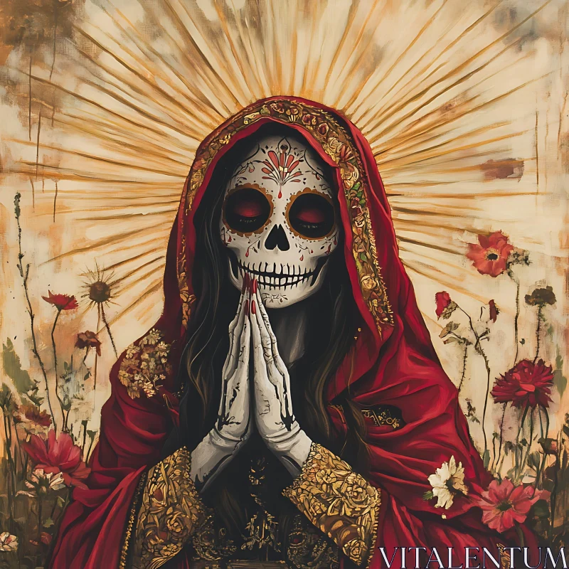 AI ART Skeleton in Red Cloak with Radiant Background