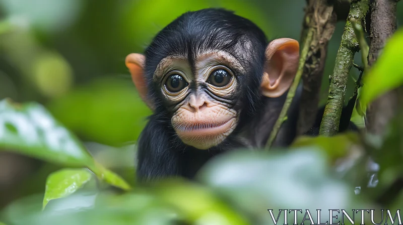 Young Primate Amidst Green Rainforest Foliage AI Image