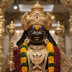 Ornate Hindu Divine Figure with Floral Garlands