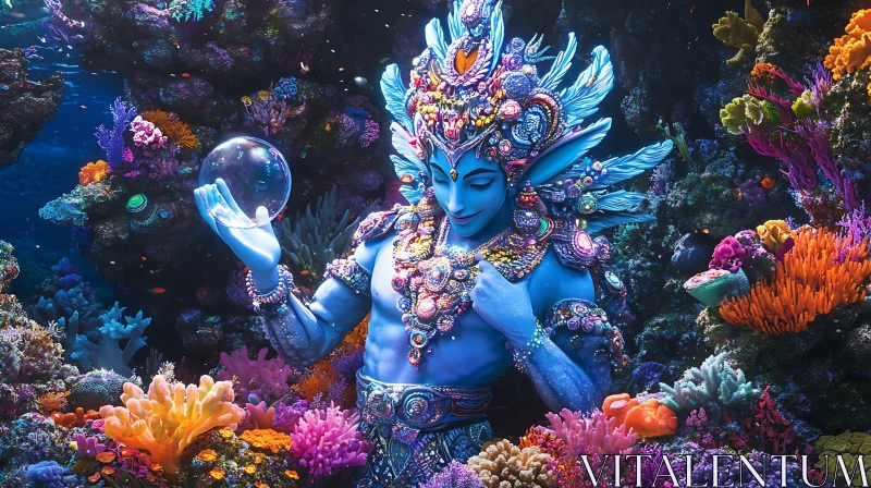 Coral Adorned Mystical Underwater Being AI Image