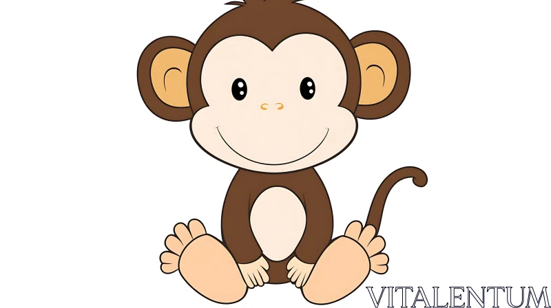 Adorable Monkey Cartoon Illustration AI Image