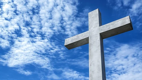 White Cross and Fluffy Clouds