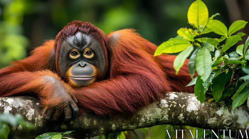 Peaceful Primate Amidst Lush Greenery AI Image