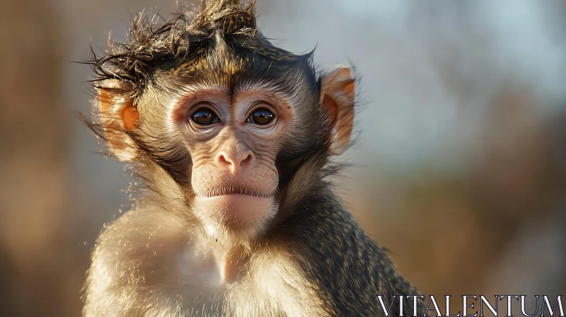 Young Monkey Gazing Close-Up AI Image