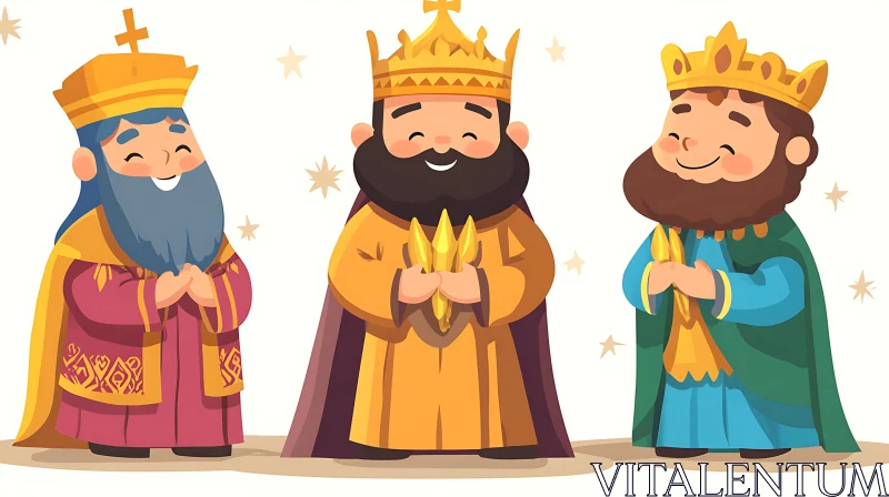 AI ART Three Kings Smiling with Gifts Cartoon