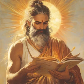 Sage Reading Sacred Texts, Surrounded by Radiant Halo