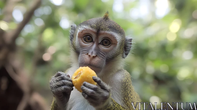 AI ART Curious Monkey Enjoying a Yellow Fruit