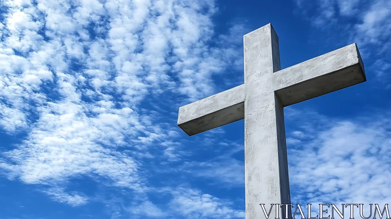 White Cross and Fluffy Clouds AI Image