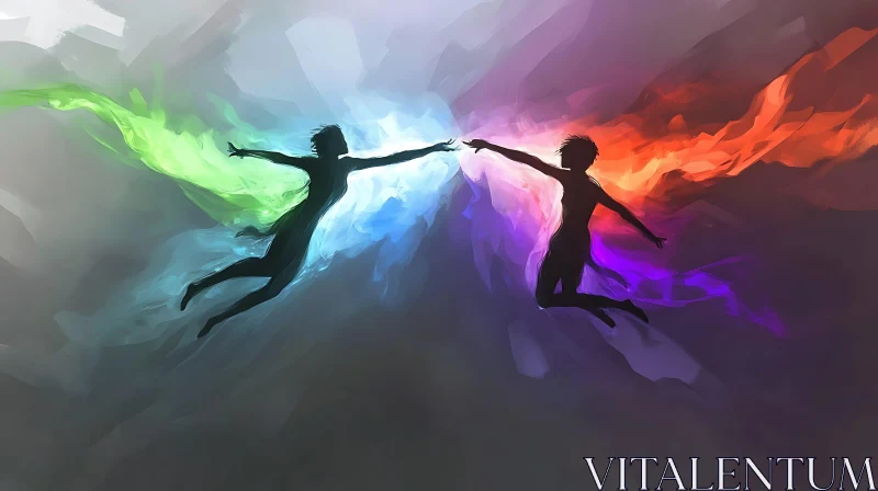 Silhouettes with Colorful Auras Abstract Painting AI Image