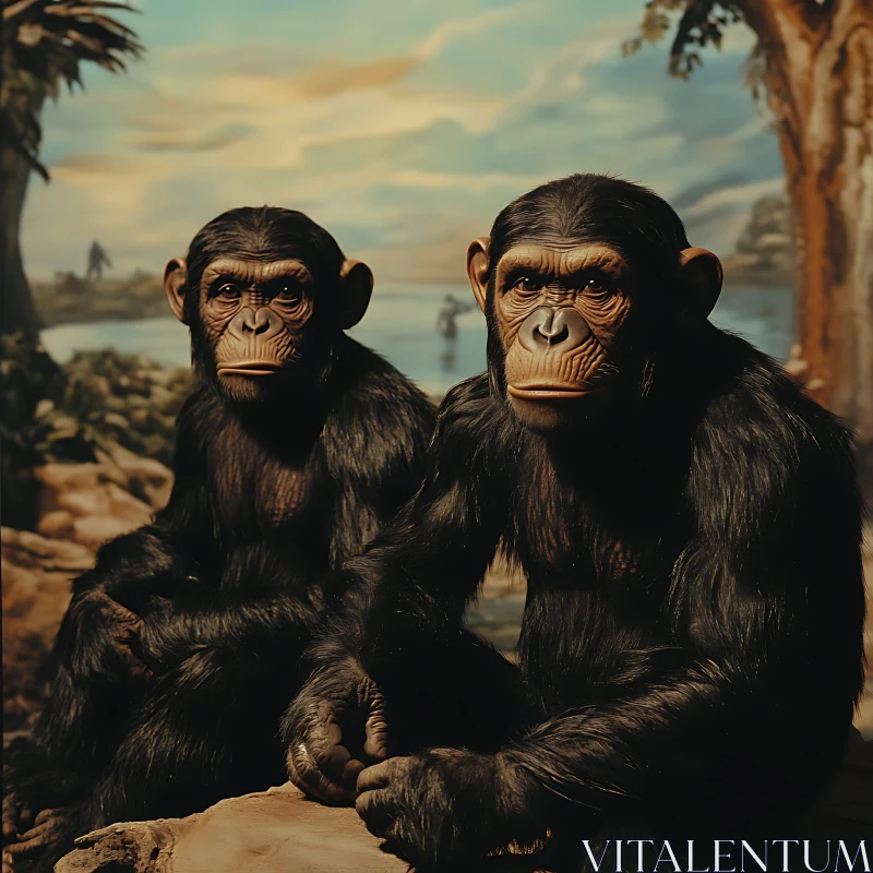 Chimpanzees in their Natural Habitat AI Image