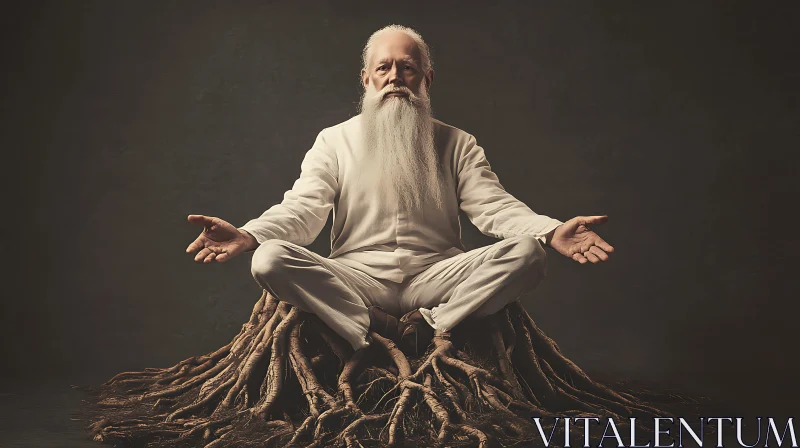 AI ART Harmony of Man and Nature in Meditation