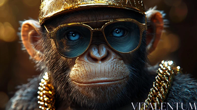 Fashionable Monkey in Gold AI Image