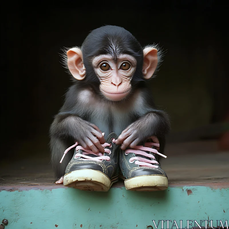 Cute Baby Monkey with Shoes AI Image