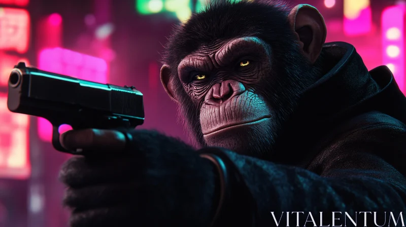 Urban Monkey with Gun AI Image