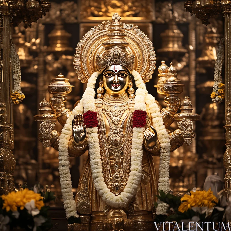 Divine Golden Statue with Floral Decorations AI Image