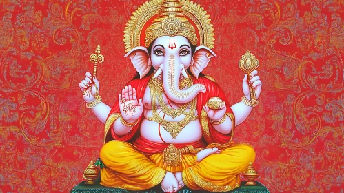 Ganesha in Art: Symbolic Representation Against Red