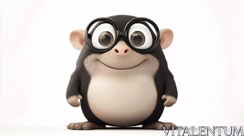 AI ART Cute Smiling Cartoon Monkey with Large Glasses