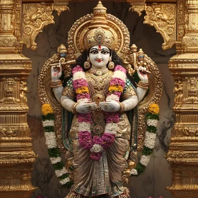 Ornate Statue of Hindu Deity with Golden Embellishments